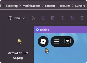 Screenshot showing how Bloxstrap can be used to replace the Roblox mouse cursor