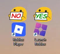 Screenshot of the Windows Desktop, showing both the &#x27;Roblox Player&#x27; and Bloxstrap&#x27;s &#x27;Launch Roblox&#x27; icons.